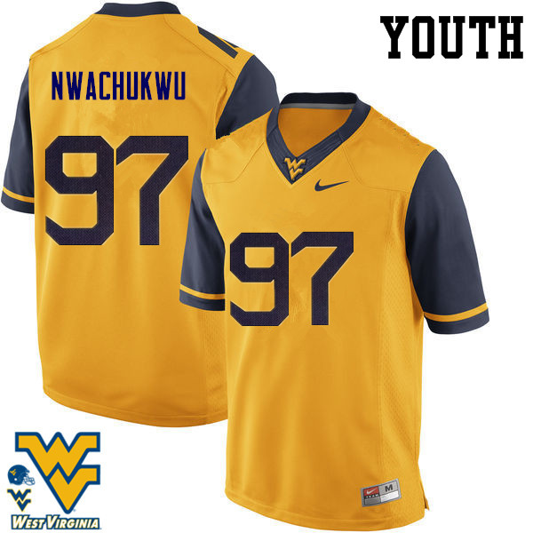 Youth #97 Noble Nwachukwu West Virginia Mountaineers College Football Jerseys-Gold